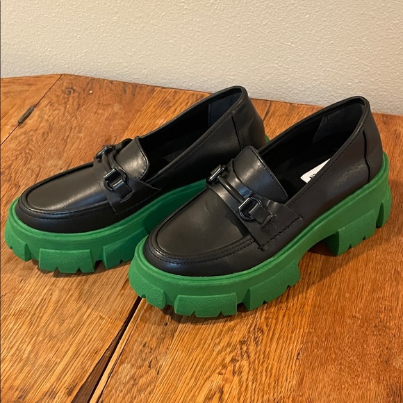 Steve Madden Trifecta Platform Loafers – Size 6.5 – Black w/ Green Lug Sole - Picture 4 of 11